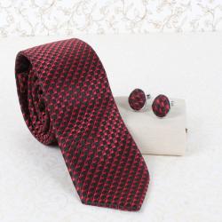 Valentine Mens Accessories Gifts - Red Marron Tie and Cufflink
