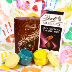 Holi Gifts - Lindt Chocolates with Holi Herbal Colors