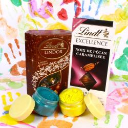 Holi Gift Hampers - Lindt Chocolates with Holi Herbal Colors