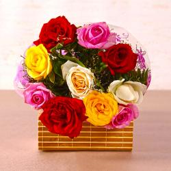 Flowers for Her - Hand Bouquet of Dozen Multi Roses