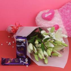 Engagement Gifts - Six Lillies Bouquet with Cadbury Chocolate