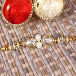 Rakhi Bracelets - Pearl Designer Kundan Rakhi