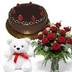 Anniversary Gifts for Couples - Combo of Roses with Teddy and Cake