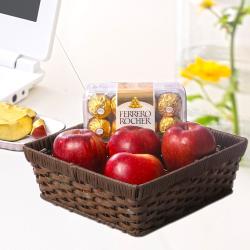 Flowers with Fruits - Basket of Fresh Apples with Rocher Chocolates