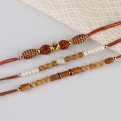Set Of 3 Rakhis - Special Wooden Beads and Rudraksha Rakhis