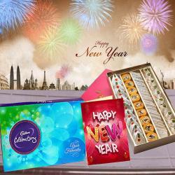 Send New Year Gift Cadbury Celebration with Assorted Sweets Box and New Year Greeting Card To Jorhat