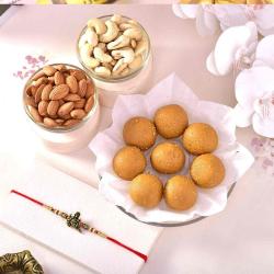 Rakhi to USA - Fancy Rakhi with Besan Laddo with DryFruits- USA