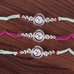 Set Of 3 Rakhis - Set of Three Silver Laminate Beads Rakhi