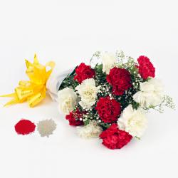 Bhai Dooj Gift Hampers - Red and White Carnation Bouquet for Bhai Dooj
