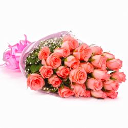 Send Twenty Five Pink Roses Tissue Wrapped To Narmada