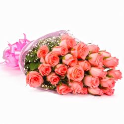 Send Twenty Five Pink Roses Tissue Wrapped To Gurgaon