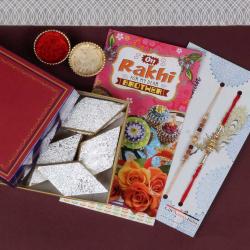Rakhi With Sweets - Two Rakhi with Kaju Katli and Card