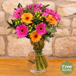 Birthday Gifts Midnight Delivery - Ten Mix Gerberas In Vase