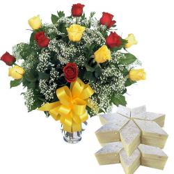 Flowers with Sweets - Kaju Katli Hamper