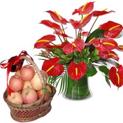 Karwa Chauth Gifts for Wife - Anthuriam Vase with Basket of Apples