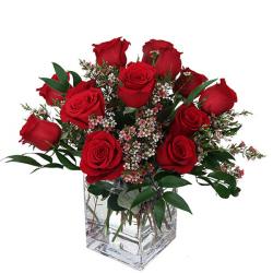 Designer Flowers - Vase Arrangement of Red Roses
