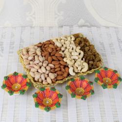 Diwali Dry Fruits - Earthen Diya with Mixed Dry Fruits Tray