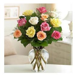 Mothers Day Flowers - Mix Roses In Glass Vase