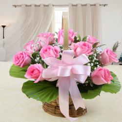 Gifts for Her - Basket Arrangement of Pink Roses