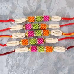 Rakhi - Combo of Five Colorful Moti Rakhi