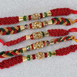 Send Rakhi Gift Set of Five Zardosi Moti Rakhi To Ghaziabad