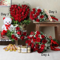 Valentine Flowers with Teddy Soft Toy - Valentine Hamper of Four Days Delivery