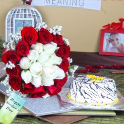 Mothers Day Gifts to Bhubaneshwar - Twin Color Roses Bouquet with Vanilla Cake For Mom