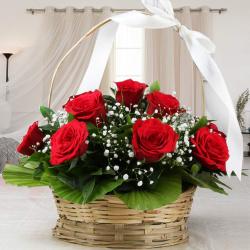 Kiss Day - Adorable Basket Arrangement of Red Roses For Valentine
