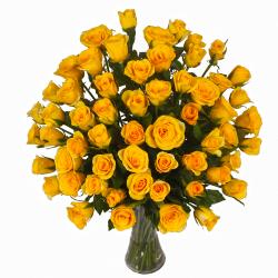 Vase Arrangement - Seventy Yellow Roses in Glass Vase