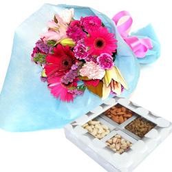 Womens Day Express Gifts Delivery - 12 Flowers with Dryfruit