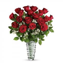 Valentine Flowers - Valentine Vase Arrangement of 18 Romantic Red Roses