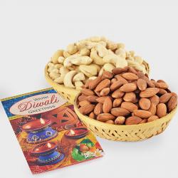 Basket of Cashew Nut and Basket of Almond Nut and Diwali Card