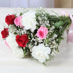 Romantic Flowers - Fresh Roses and Carnations Bouquet