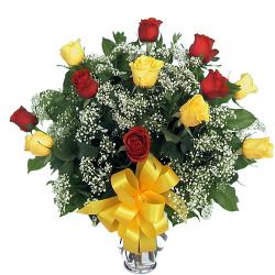 Friendship Day - Vase Arrangement of Red and Yellow Roses