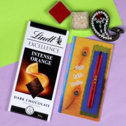 Single Rakhi Combos - Orange Lindt Excellence Chocolate Rakhi Gift