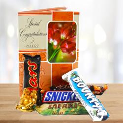 Send Tiny Laughing Buddha and Congratulations Card with 5 Imported Chocolates To Bokaro