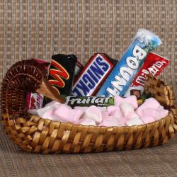 Send Chocolates Gift Imported Chocolates with Marshmallow in Designer Basket To Kupwara