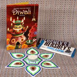 Diwali Gift Items - Hersheys Treat with Artificial Rangoli and Diwali Card