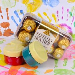 Holi Gift Hampers - Herbal scented holi colors with Ferrero rocher chocolates combo