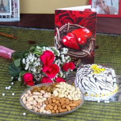 Valentine Flowers with Cake - Valentine Special GIft Hamper