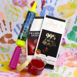 Holi Colors and Sprays - Lindt Excellence Chocolates and Pichkari with Holi Herbal Color