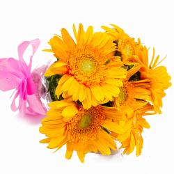 Gerberas - Six Yellow Gerberas Hand Tied Bunch