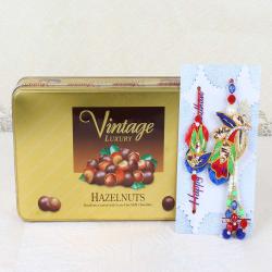 Lumba Rakhis - Vintage Luxury Hazelnuts Chocolate Box with Bhaiya Bhabhi Rakhi