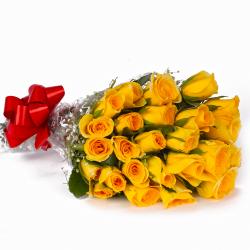 Birthday Gifts For Friend - Twenty Five Yellow Roses Hand Tied Bunch
