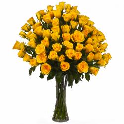 Vase Arrangement - Seventy Five Yellow Roses in a Glass Vase