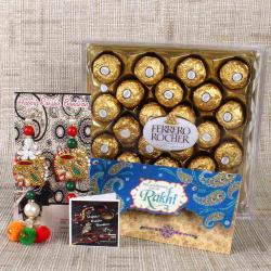 Bhai Bhabhi Rakhis - Designer Bhaiya Bhabhi Rakhi with Card and Ferrero Rocher Chocolate