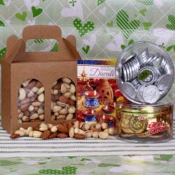 Send Diwali Gift Gold Silver chocolate coin with Dryfruit Combo for diwali To Jalandhar