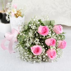 Anniversary Gifts for Her - Six Stem of Fresh Pink Roses Bunch