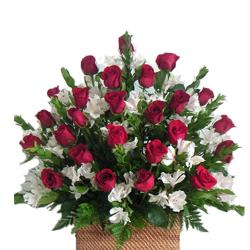 Romantic Flowers - Basket of 25 Red Roses