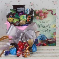 Mothers Day Chocolates - Mothers Day Greeting Card with Imported Truffles Chocolates in Bucket